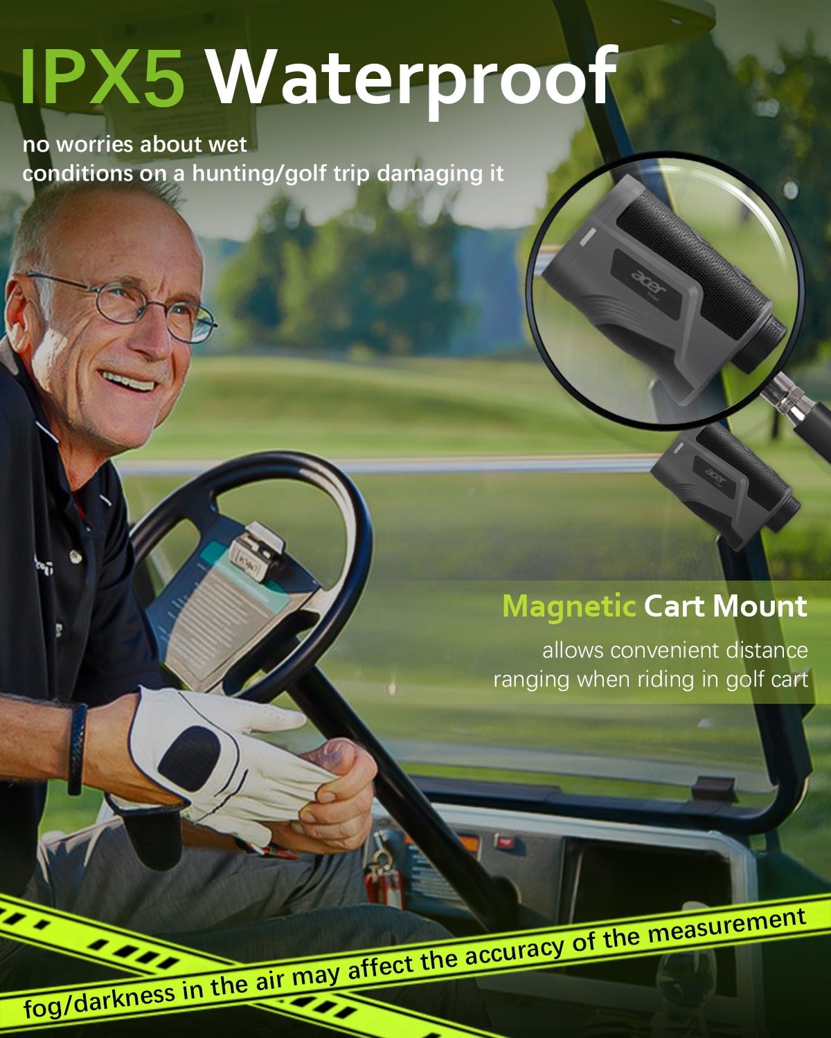 Golf Rangefinder with Slope Magnetic, 1200 Yards Laser Range Finder for Hunting Golf, 6X Magnification with Flag Pole Locking Vibration