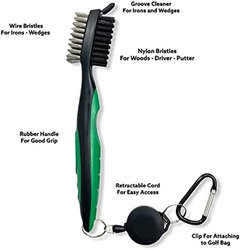 4Oz Club Cleaning Spray and Golf Club Brush with Groove Cleaner, 2Ft Retractable Zip-Line, Carabiner Clip