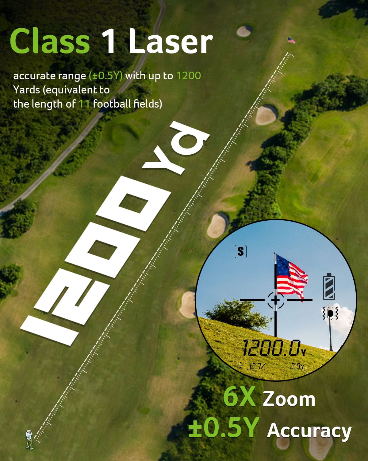Golf Rangefinder with Slope Magnetic, 1200 Yards Laser Range Finder for Hunting Golf, 6X Magnification with Flag Pole Locking Vibration