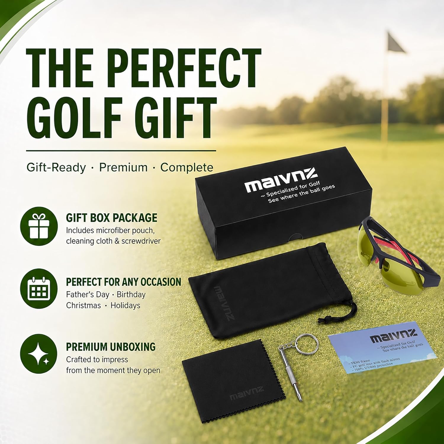 HD Lightweight Golf Sunglasses for Men Women, Golf Ball Finder Glasses, UV400 Eyewear & Golf Gifts for Golfers