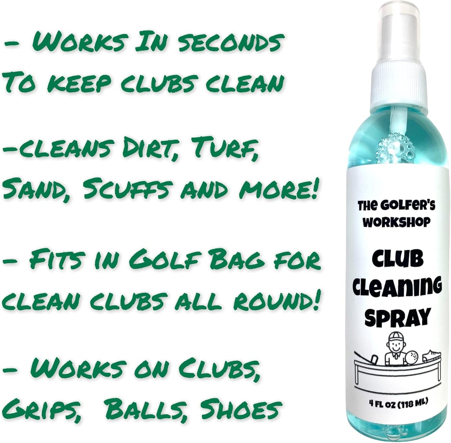 4Oz Club Cleaning Spray and Golf Club Brush with Groove Cleaner, 2Ft Retractable Zip-Line, Carabiner Clip